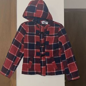 Girls size 12 justice plaid hooded jacket